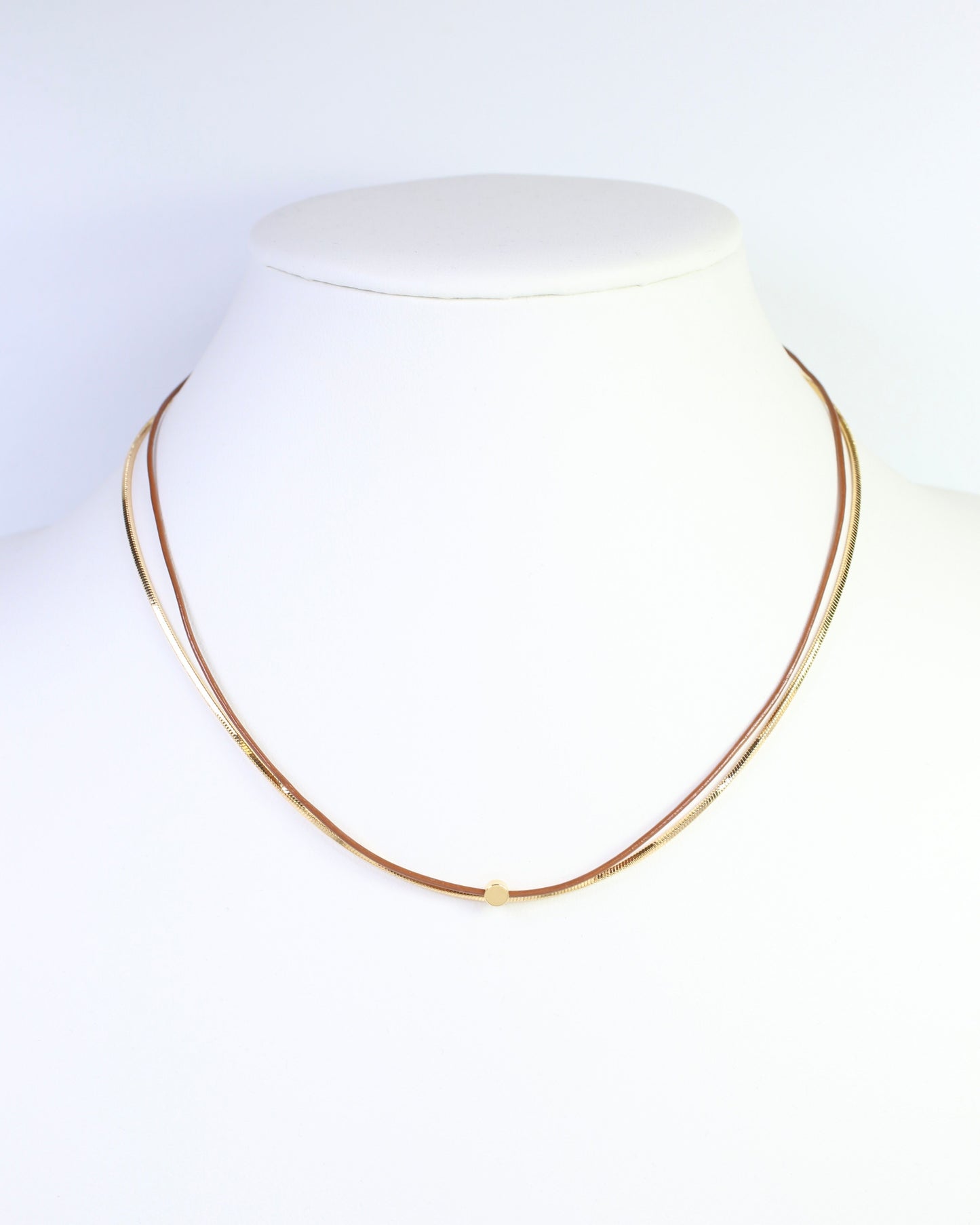 Paula Cord and Chain Layered Necklace Brown