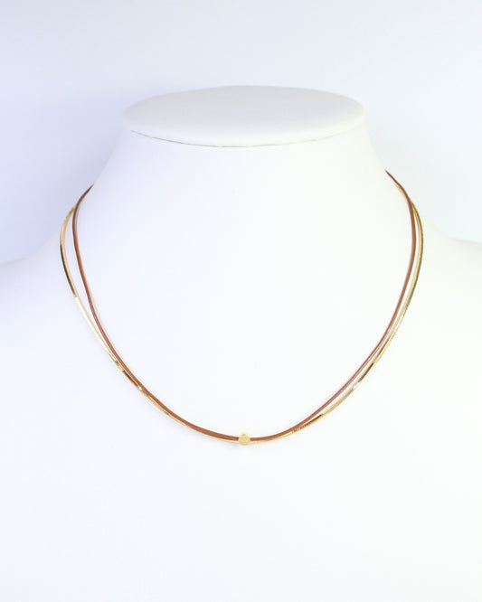 Paula Cord and Chain Layered Necklace Brown
