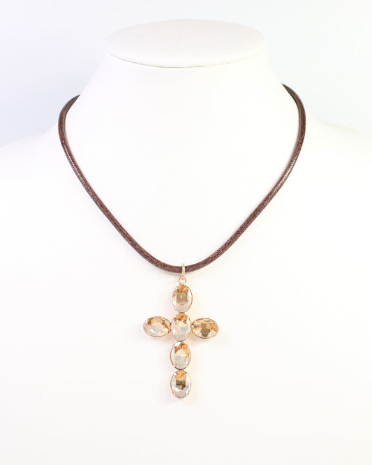 Kirbo Cord Cross Necklace Brown