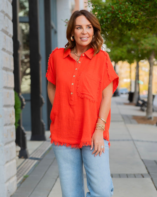 Mary Raw Edge Dolman Sleeve Popover Top