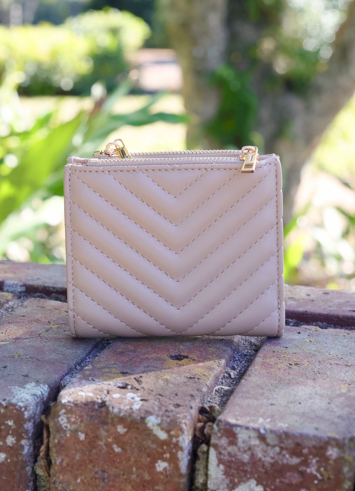 Monica Double Zip Wallet Tan V Quilted