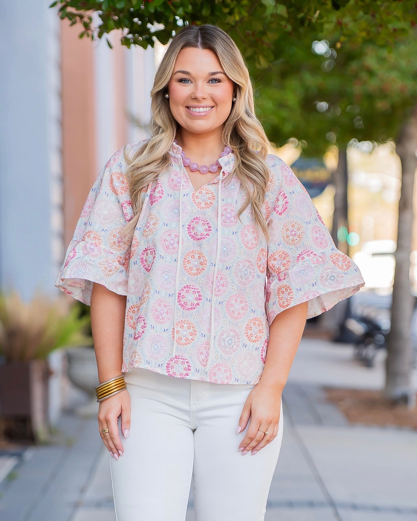 Doris Raglan Wide Sleeve Floral Embroidered Top