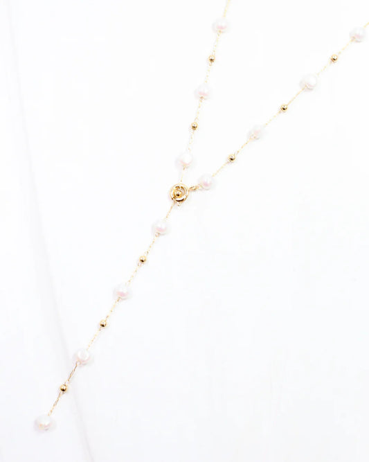 Elise Pearl Y Necklace Gold