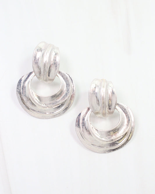 Brodie Circle Drop Earring Worn Silver