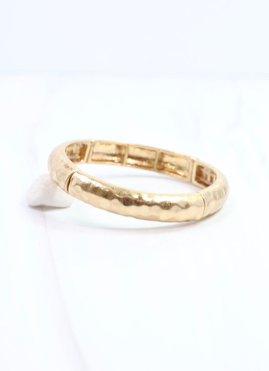 Tandy Hammered Stretch Bracelet Worn Gold Rich text editor