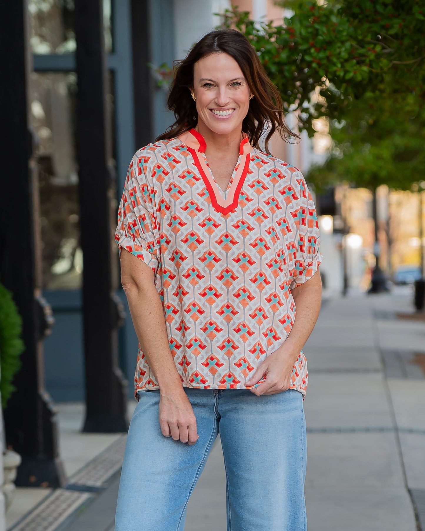 Caldwell Short Dolman Sleeve Blouse-Sunkist Mix