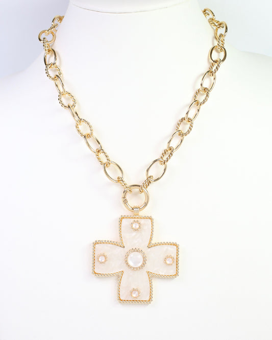 Carol Large Cross Charm Necklace Mother Of Pearl