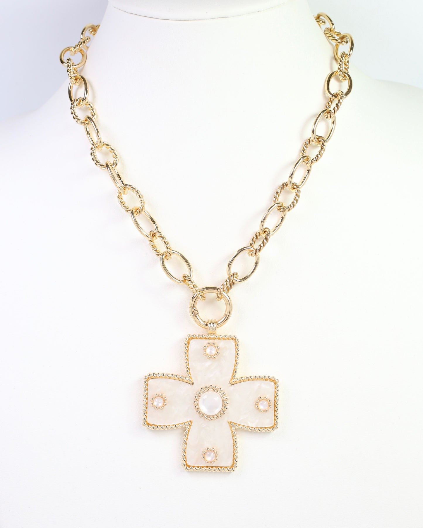 Cayce Large Cross Charm Necklace Mother Of Pearl