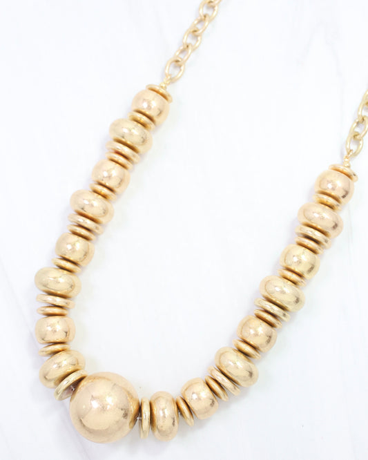 Aileen Disc and Bead Necklace Worn Gold
