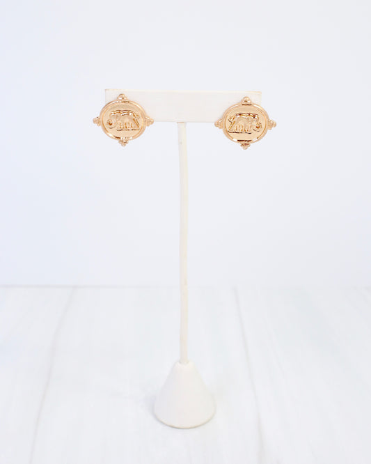 Ilion Elephant Embossed Post Earring Worn Gold