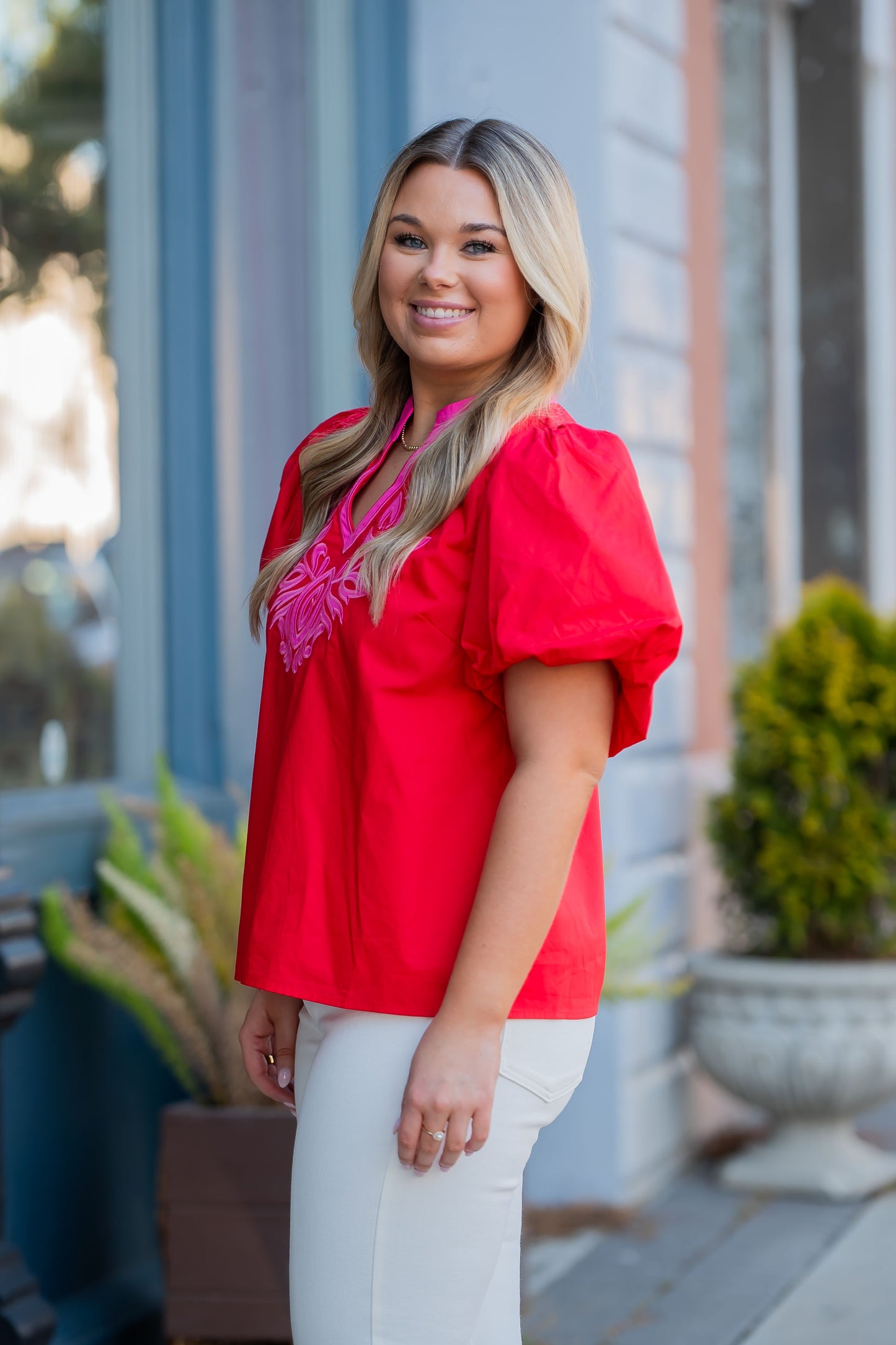 Dee Floral Applique V-Neck Top