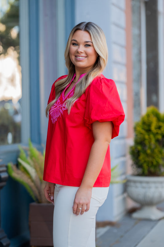 Dee Floral Applique V-Neck Top