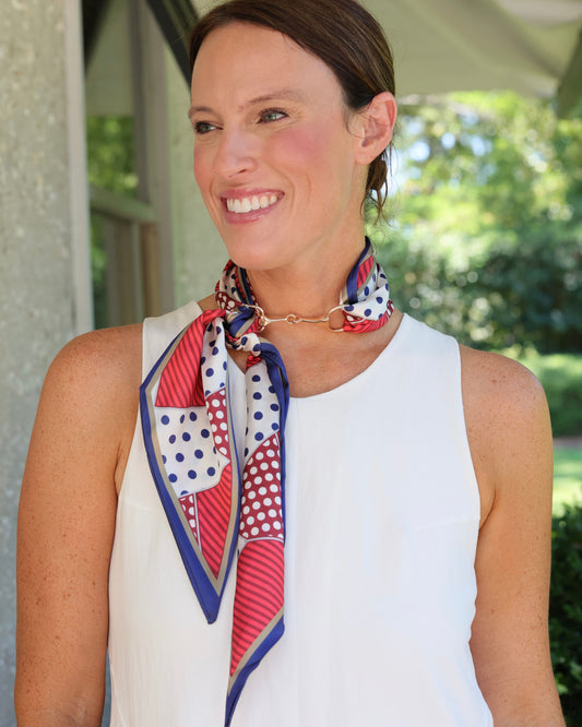 Henley Horsebit Buckle Scarf Navy Red