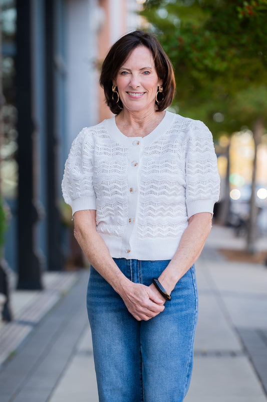 Jasmine Open Knit Button Down Top