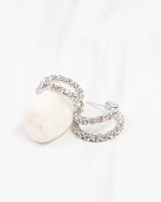 Crystal Rounded Double Hoop Silver