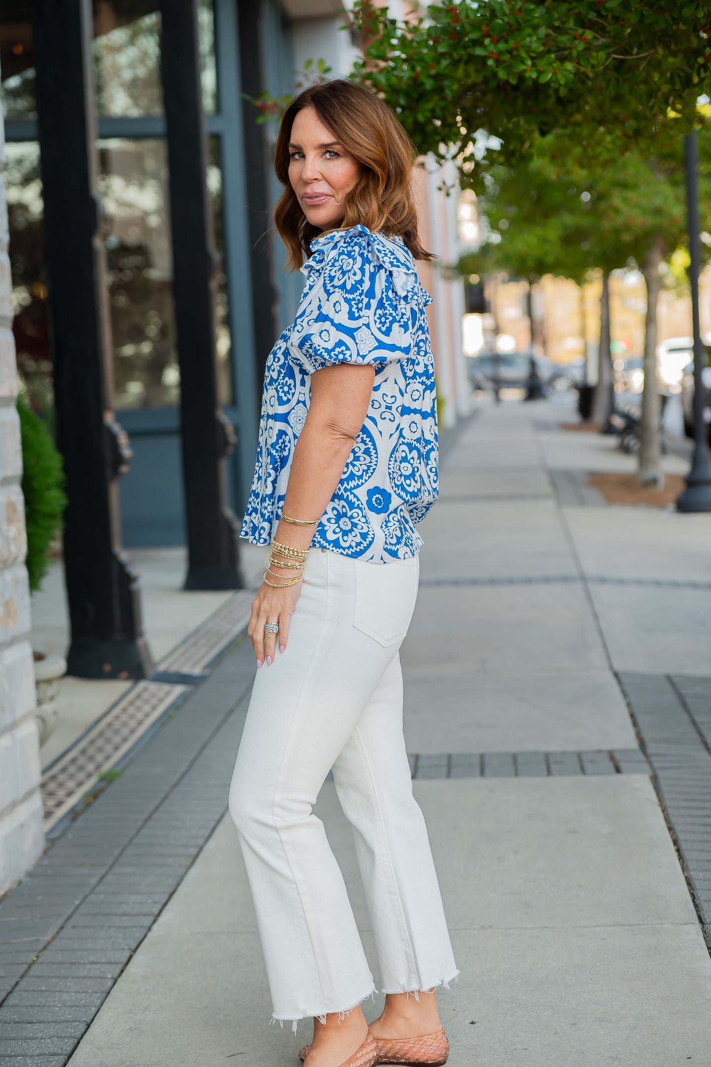 Bette Puff Sleeve V-Neck Trim Top