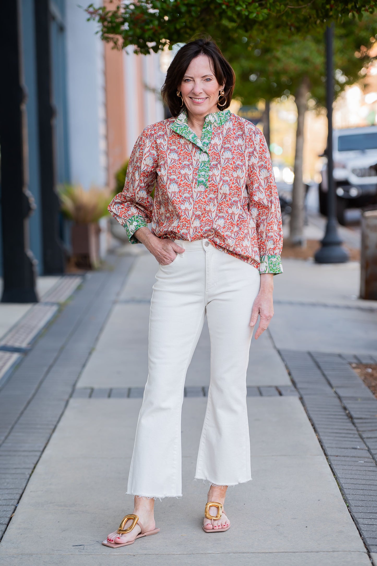 Blythe Wide Color Block Floral Printed Top