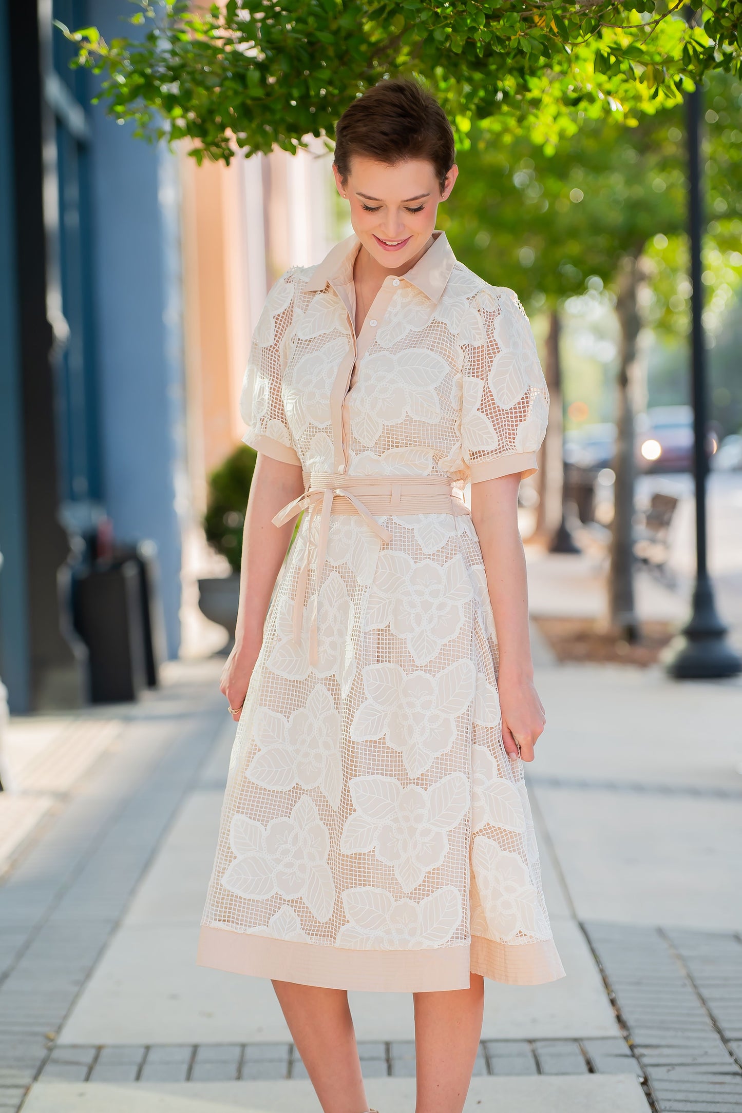 Posey Floral Lace Collared Midi Dress