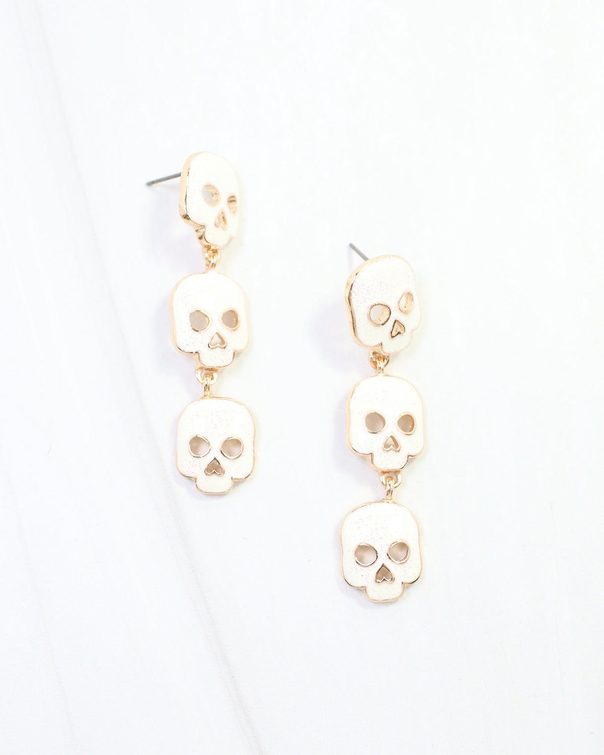 Triple Scary Skull Stud Earring White