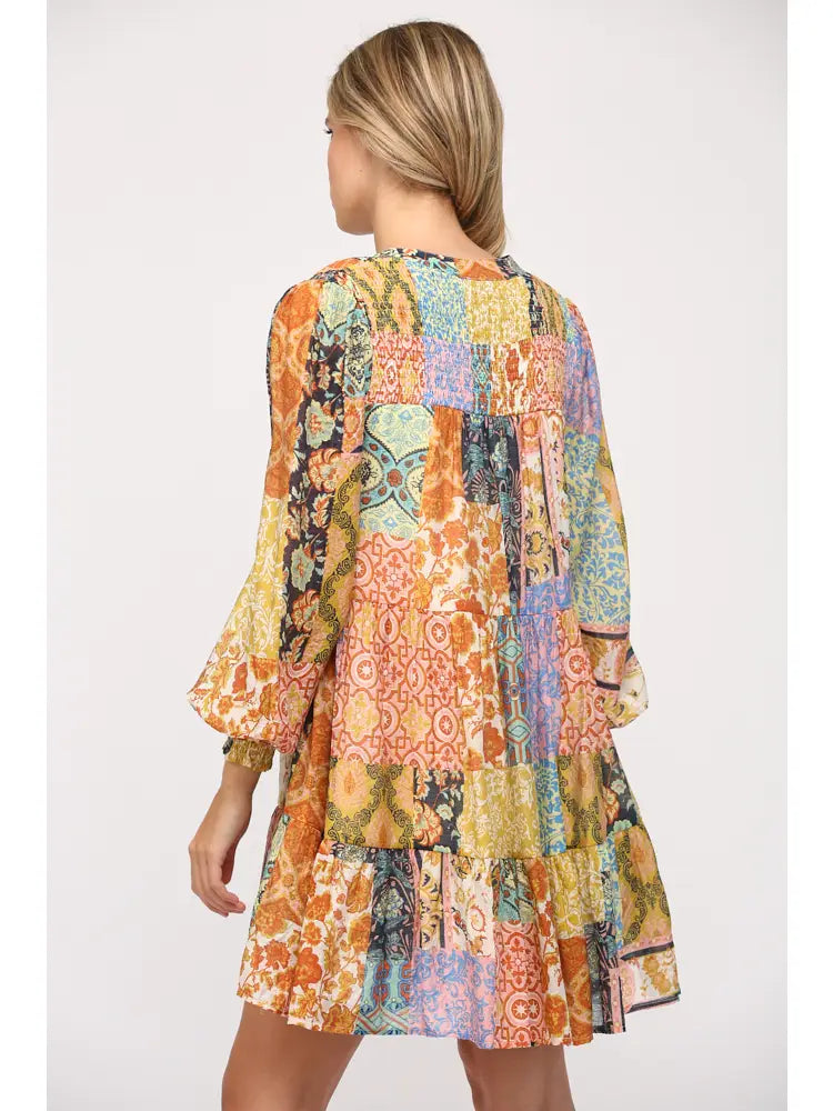 Adaline Patchwork Print Dress - Caroline Hill