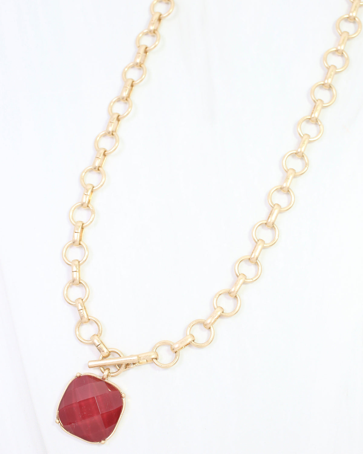 Remington Faceted Square Toggle Necklace Burgundy