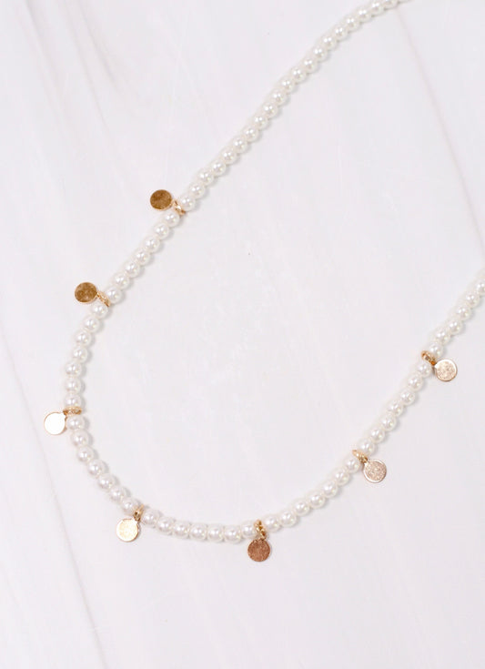 Alberton Pearl Necklace with Discs CREAM - Caroline Hill