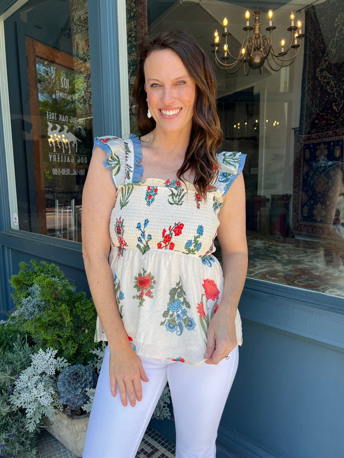 All About You Cream Floral Smocked Top - Caroline Hill
