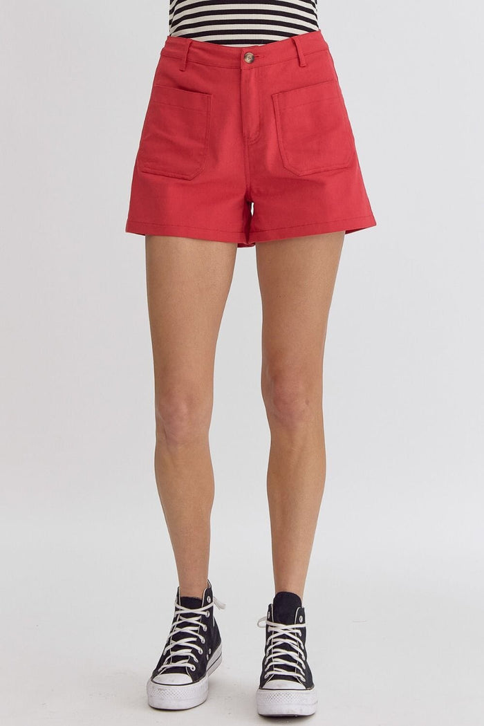 All For One Red High Waisted Shorts - Caroline Hill