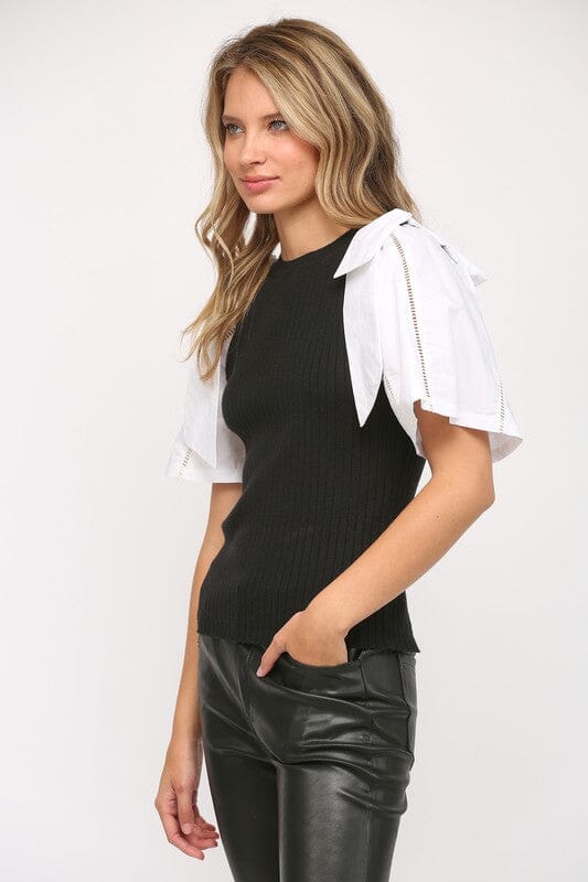 All My Attention Black and White Bow Top - Caroline Hill
