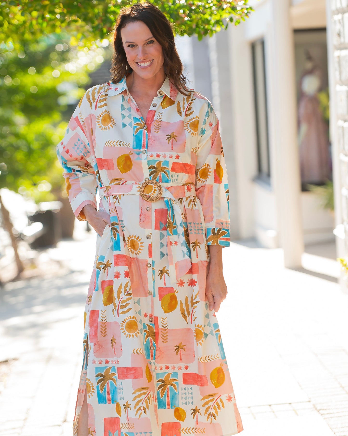 Boca Raton Long Sleeve Button Down Dress