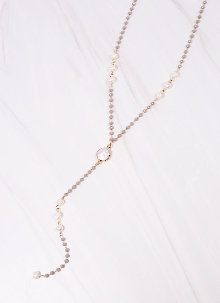 Anders Bead and Pearl Y Necklace GRAY - Caroline Hill