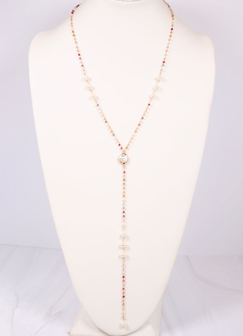 Anders Bead and Pearl Y Necklace NATURAL MULTI - Caroline Hill