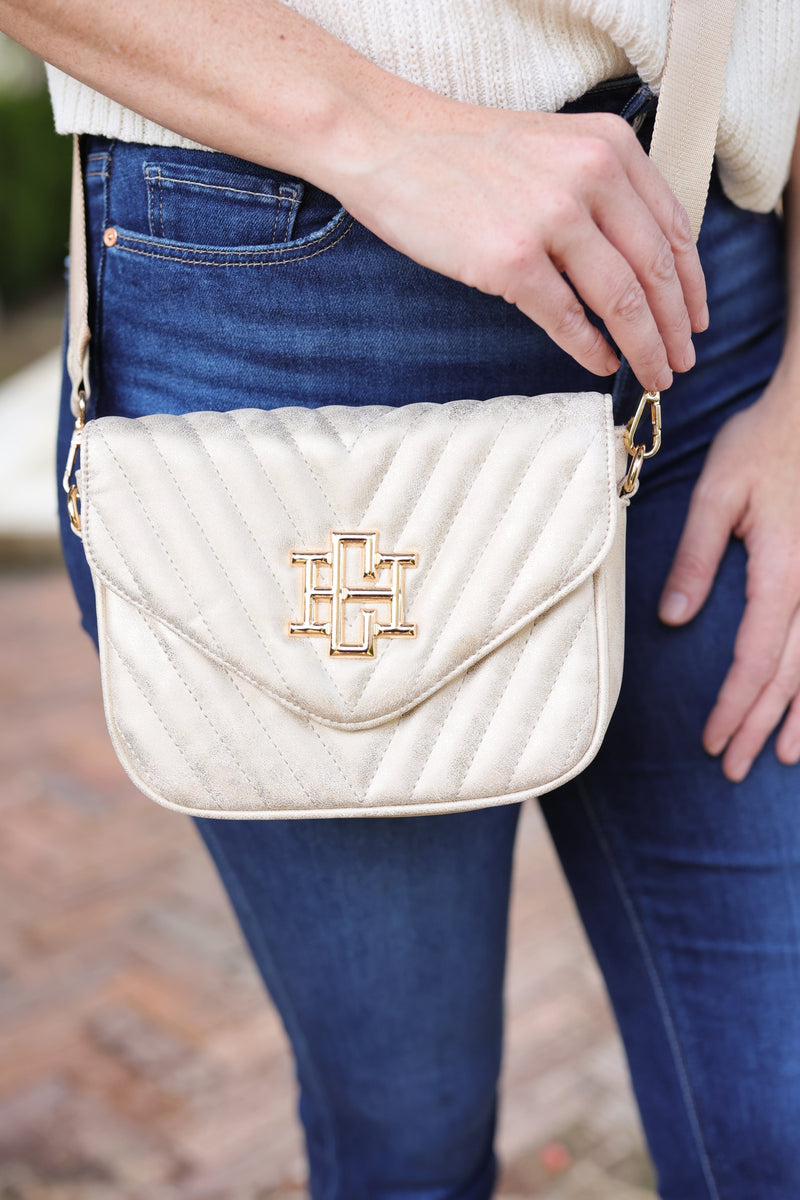 Angela Quilted Crossbody GLIMMER CHAMPAGNE - Caroline Hill