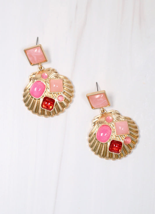 Anna Maria Stone Seashell Earring PINK - Caroline Hill