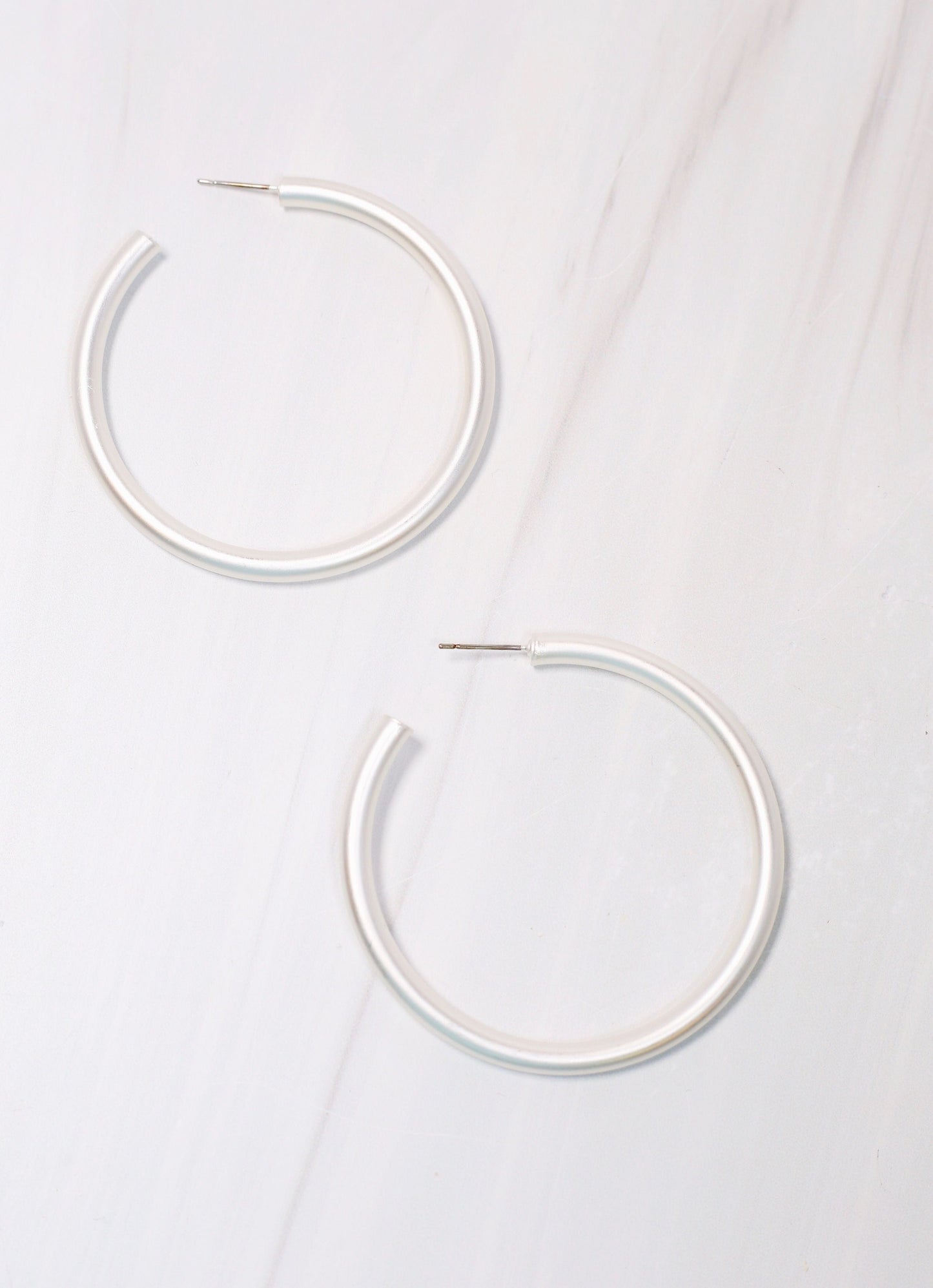 Arden Matte Silver Satin Metal Hoop - Caroline Hill