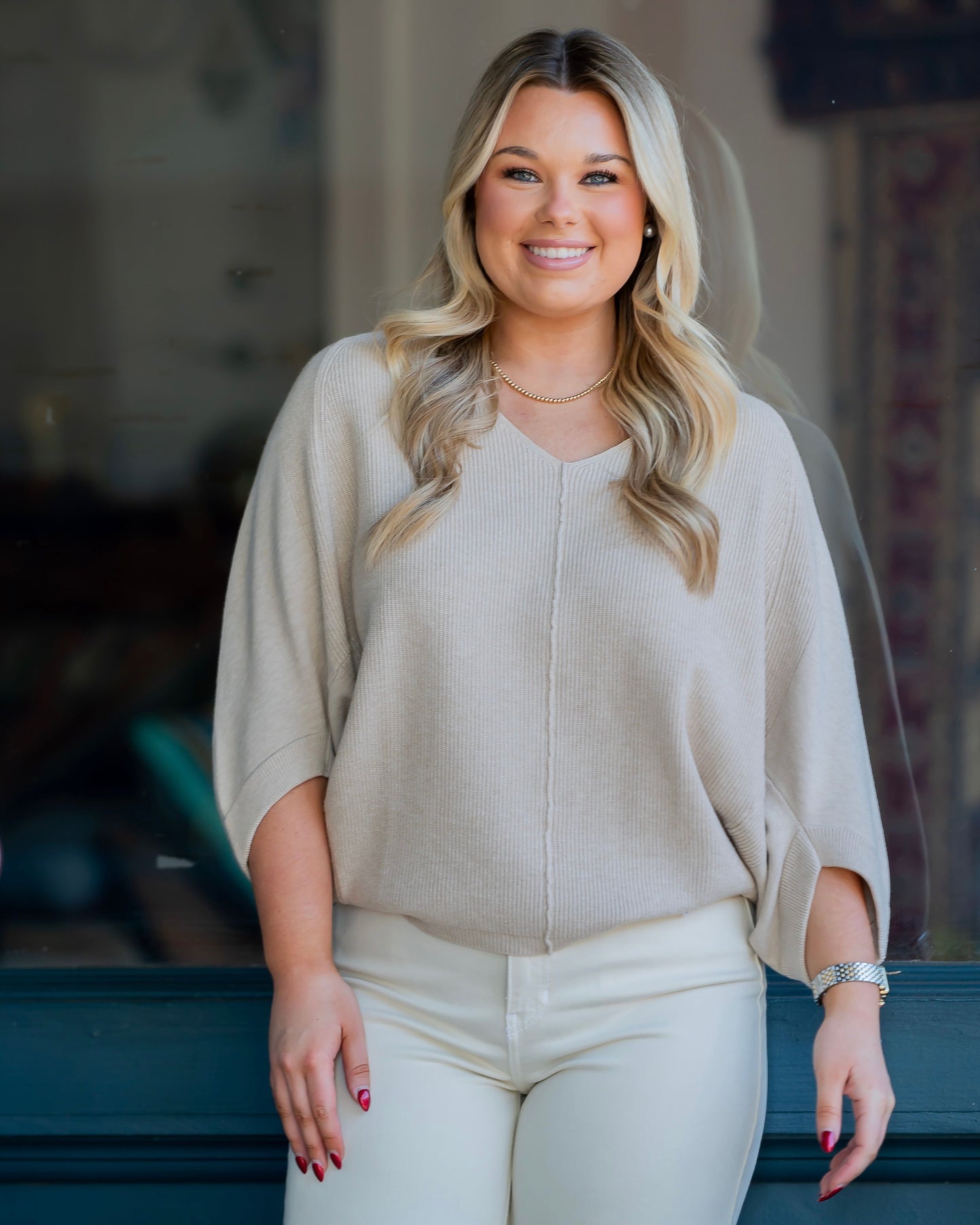 River Dolman V-Neck Sweater-Oatmeal