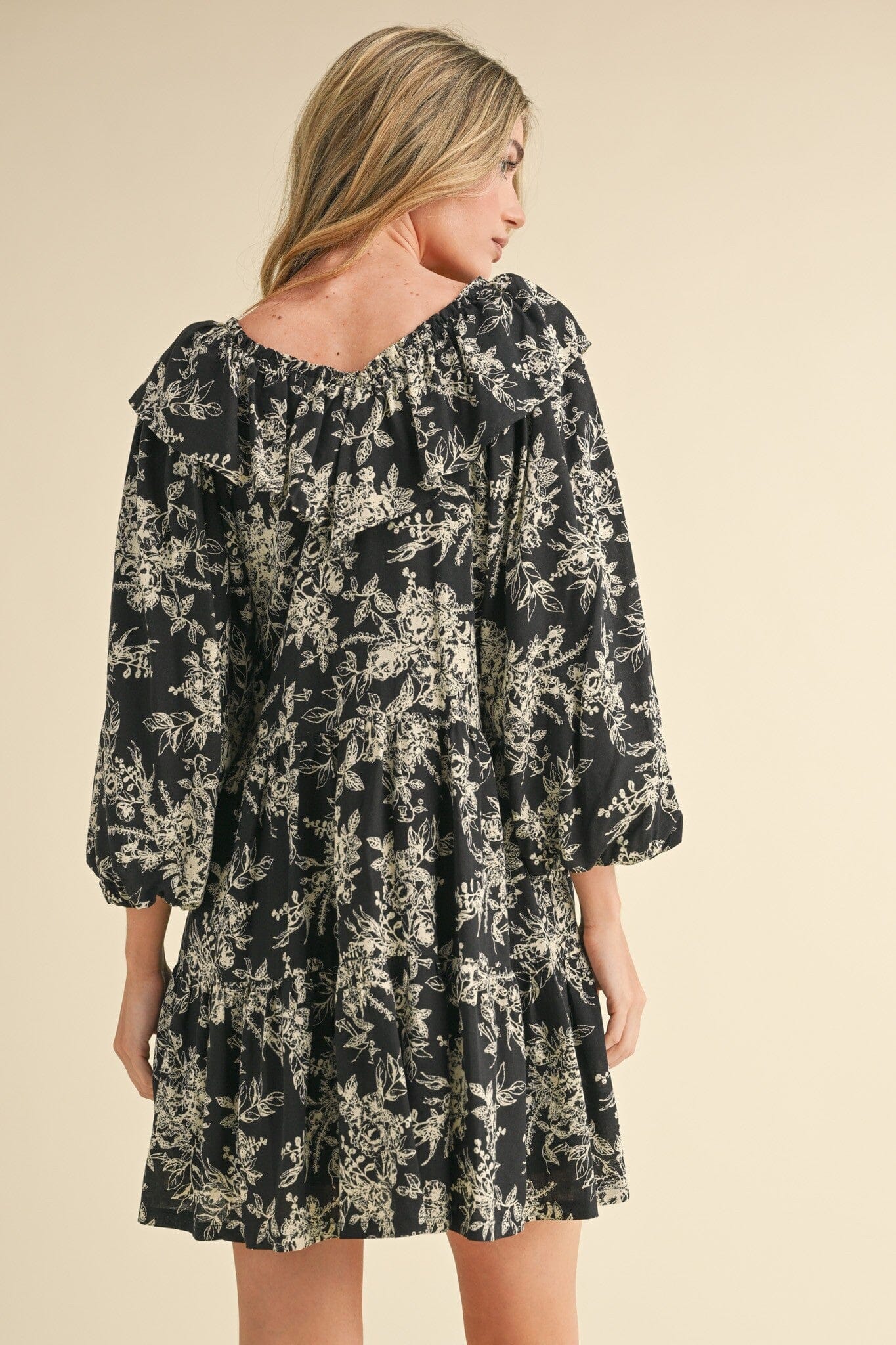 Arya Black Floral Mini Dress - Caroline Hill