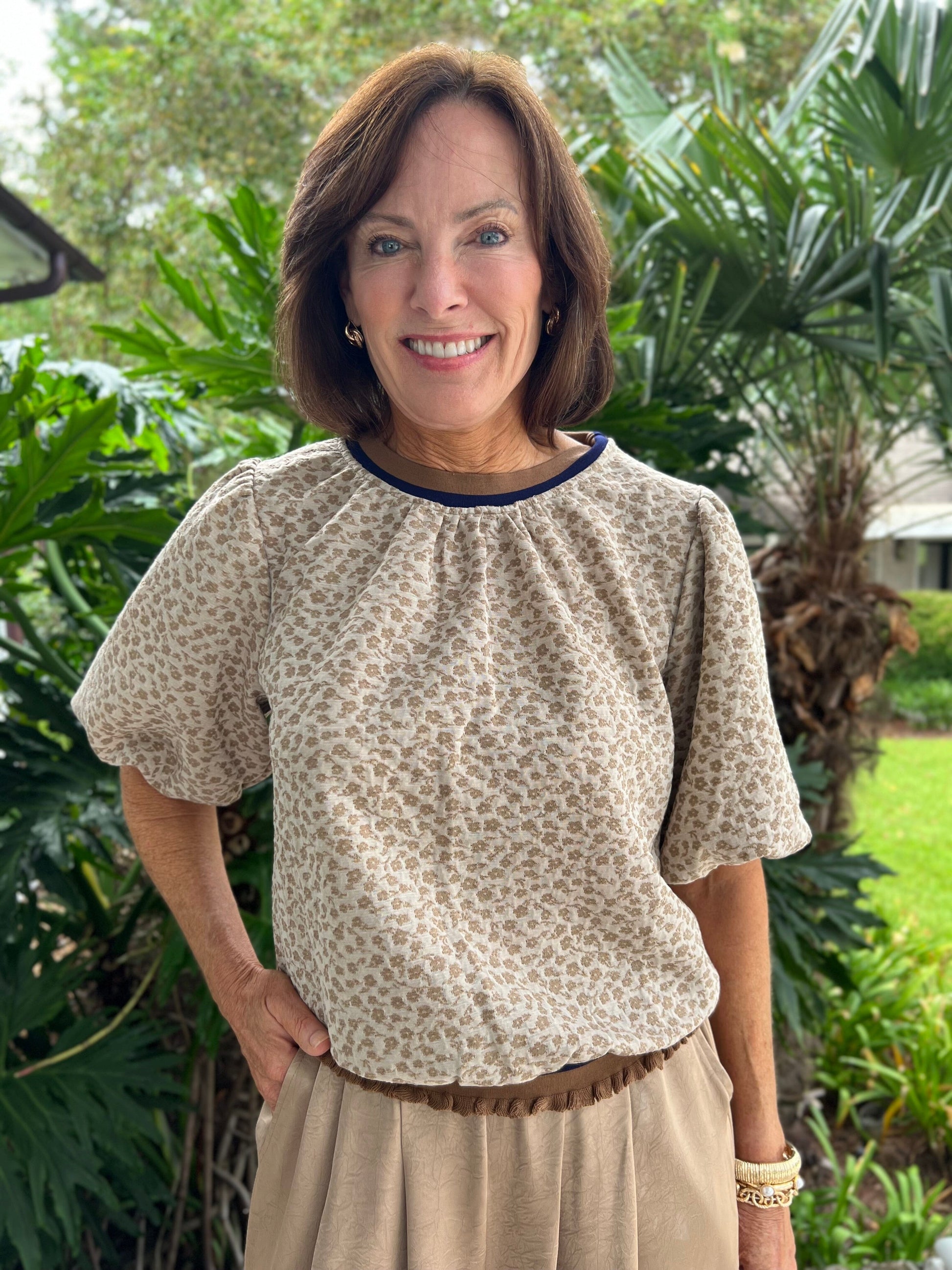 Autumn Blooms Textured Top - Caroline Hill