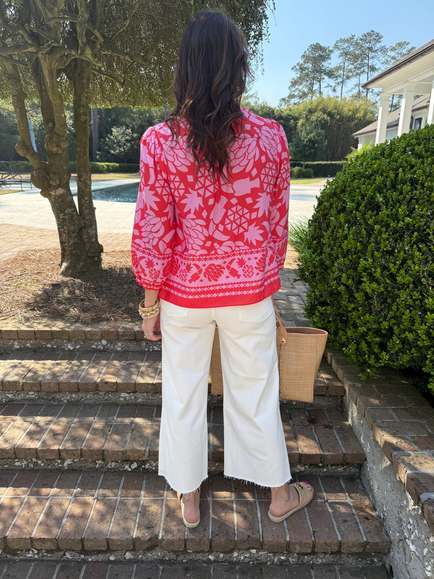 Carried Away Coral Printed Blouse