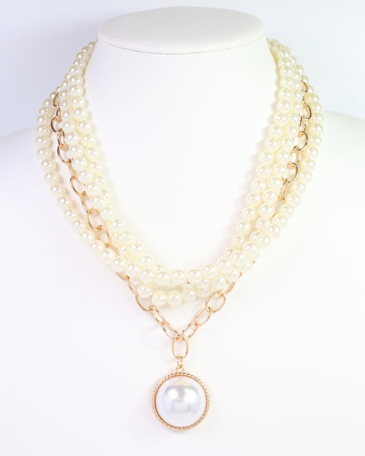 June Pearl Link Layered Necklace Gold