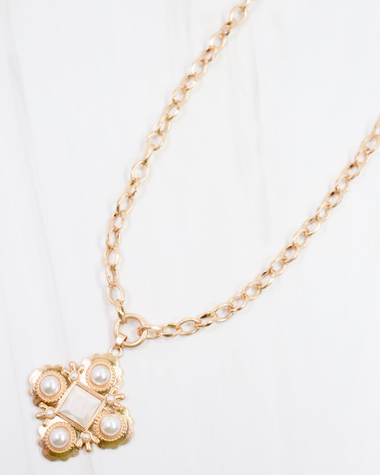 Bourke Pearl Clover Pendant Link Necklace Worn Gold
