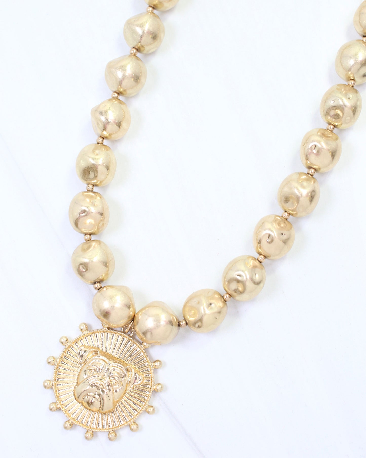 Carmen Beaded Coin Necklace-Bulldog Worn Gold