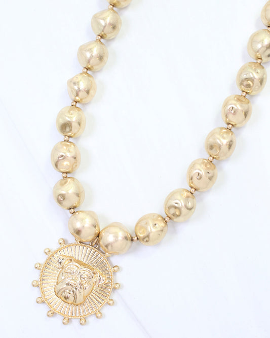 Carmen Beaded Coin Necklace-Bulldog Worn Gold