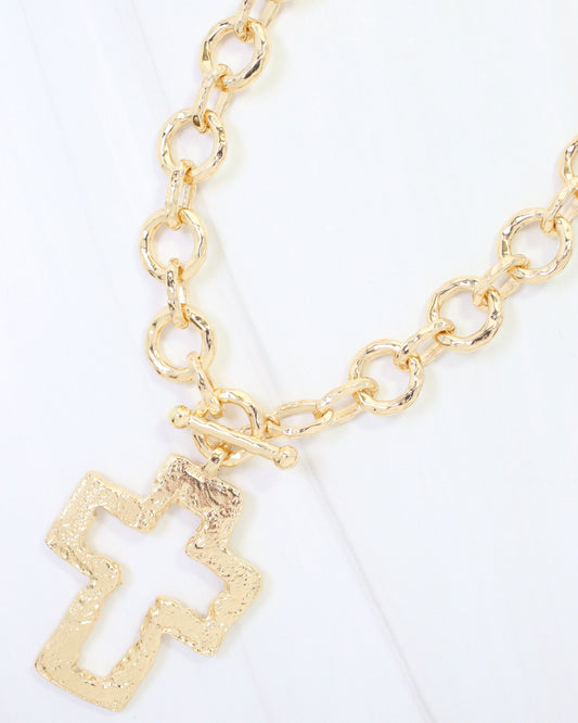 Jordan Open Cross Circle Link Necklace Gold