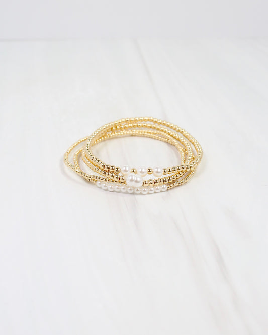 Bethany Pearl Beaded Bracelet Set Gold
