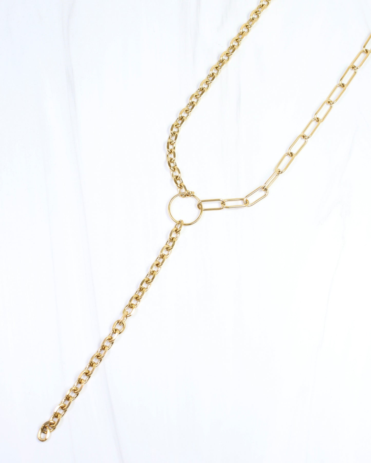Corina Asymmetric Link Y Necklace WP Gold