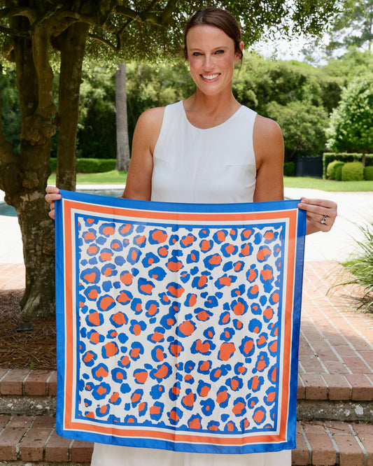 Meredith Spotted Scarf Medium Blue Orange