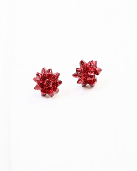 Let's Wrap Small Bow Stud Earring Red
