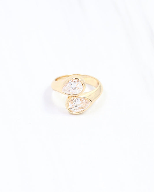 Kristy Teardrop CZ Adjustable Ring Gold