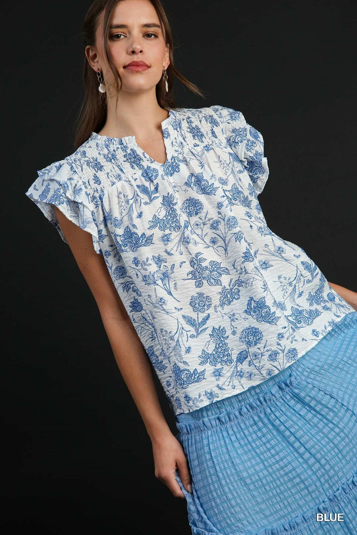 Bailey Top in Blue and White - Caroline Hill
